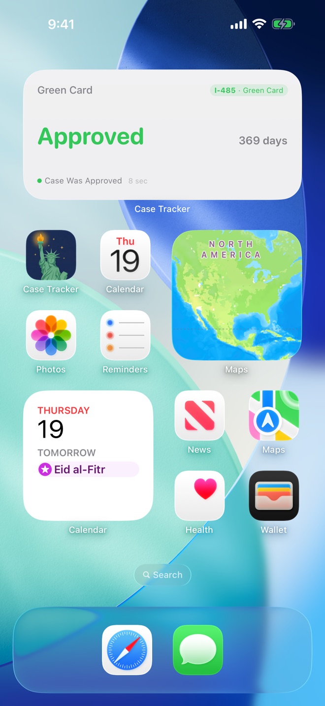 Home screen widget showing an approved case